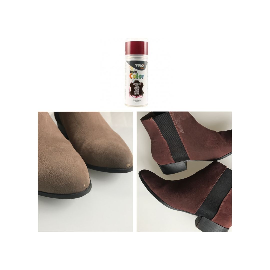 Koženkové zimní boty a jejich přebarvení Sprej na koženku Barva ve spreji Super Color Maroon Brown 304 Jak nabarvit koženkové boty1